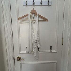 I.AM.GIA Cream Halter Top with Buckle Accent